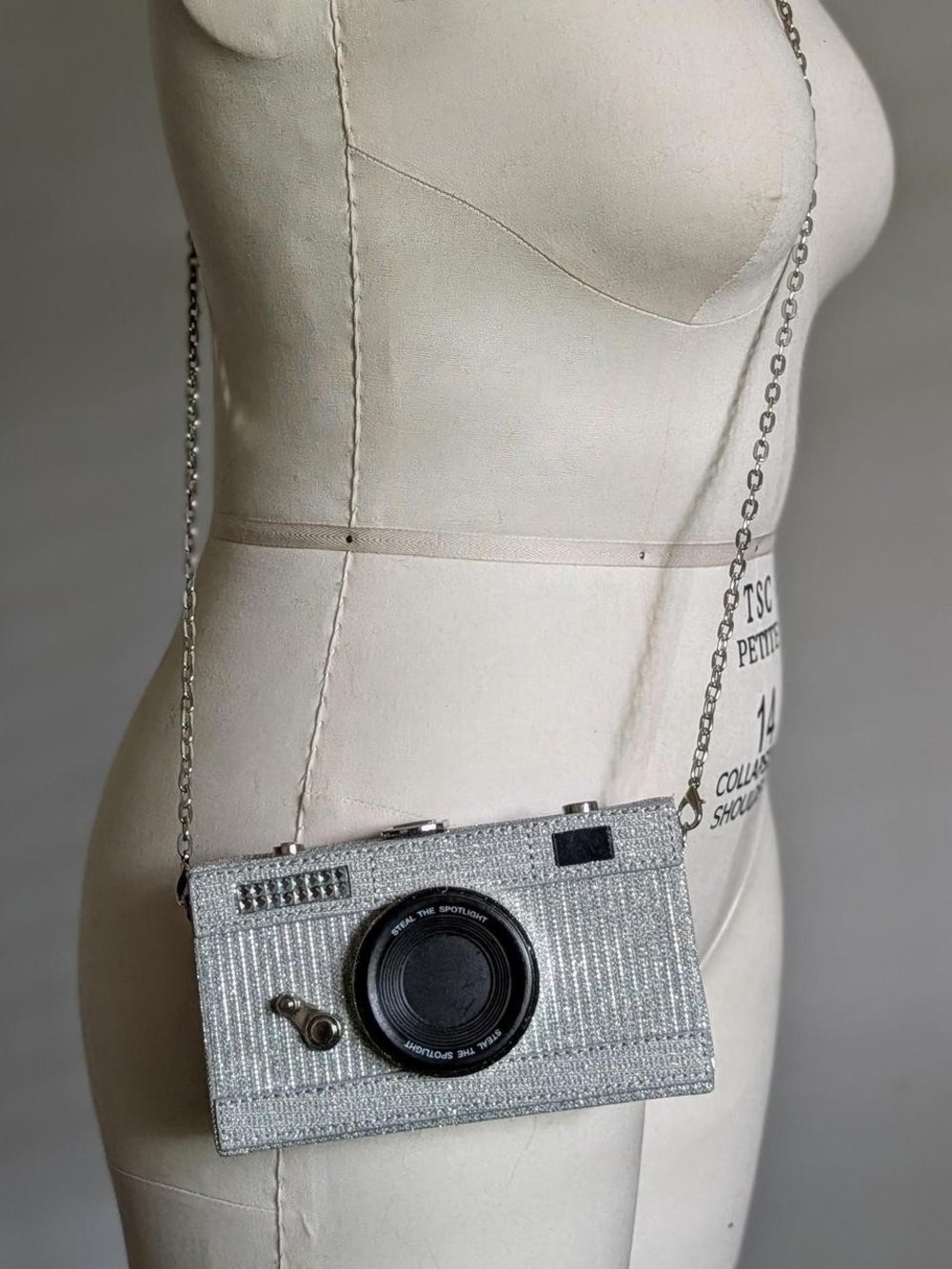 Silver Camera-Shaped Crossbody Bag